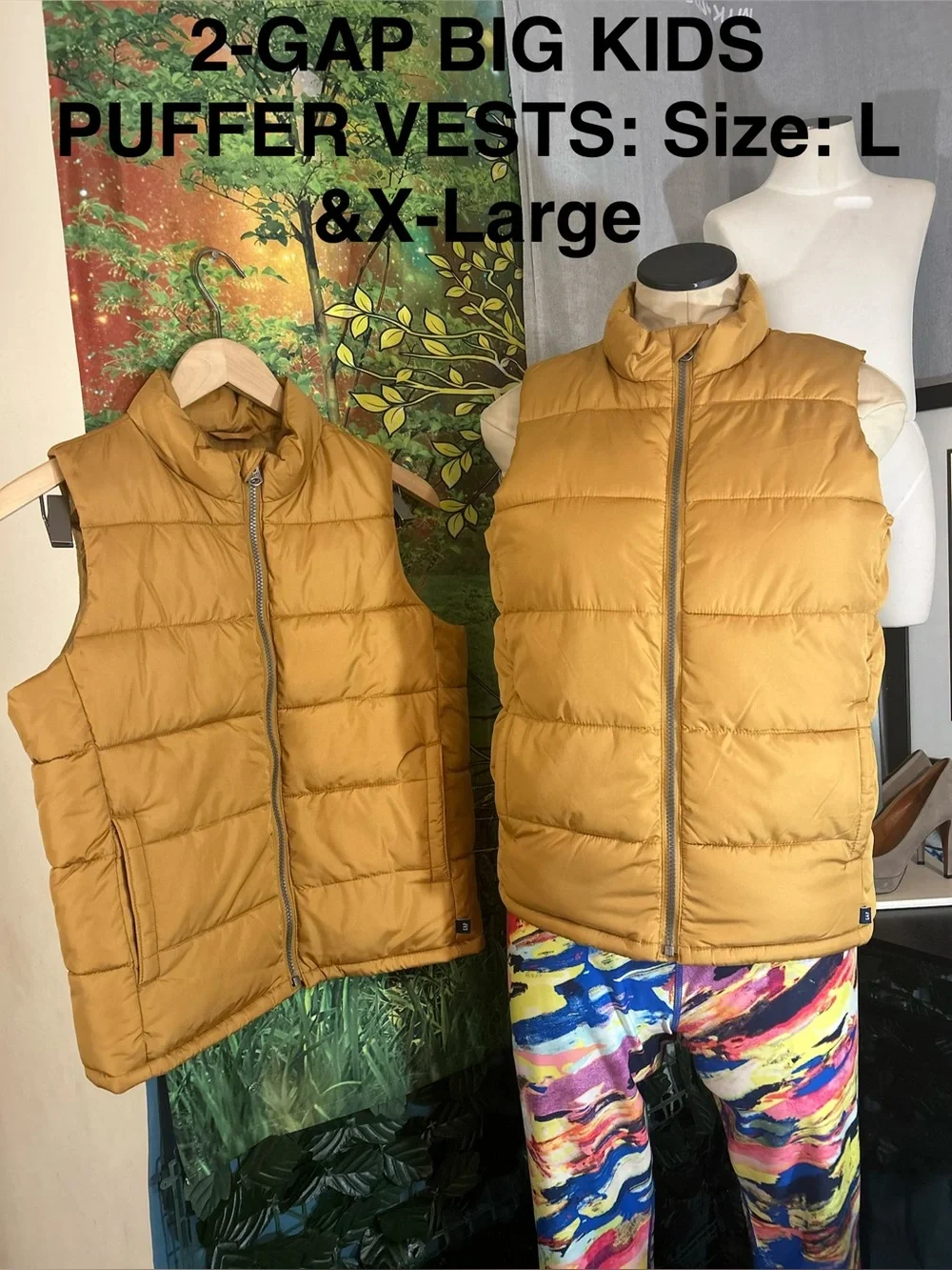 GAP(2)Big Kids Mustard Quilted Puffer Vest -Size:Size: L & XL